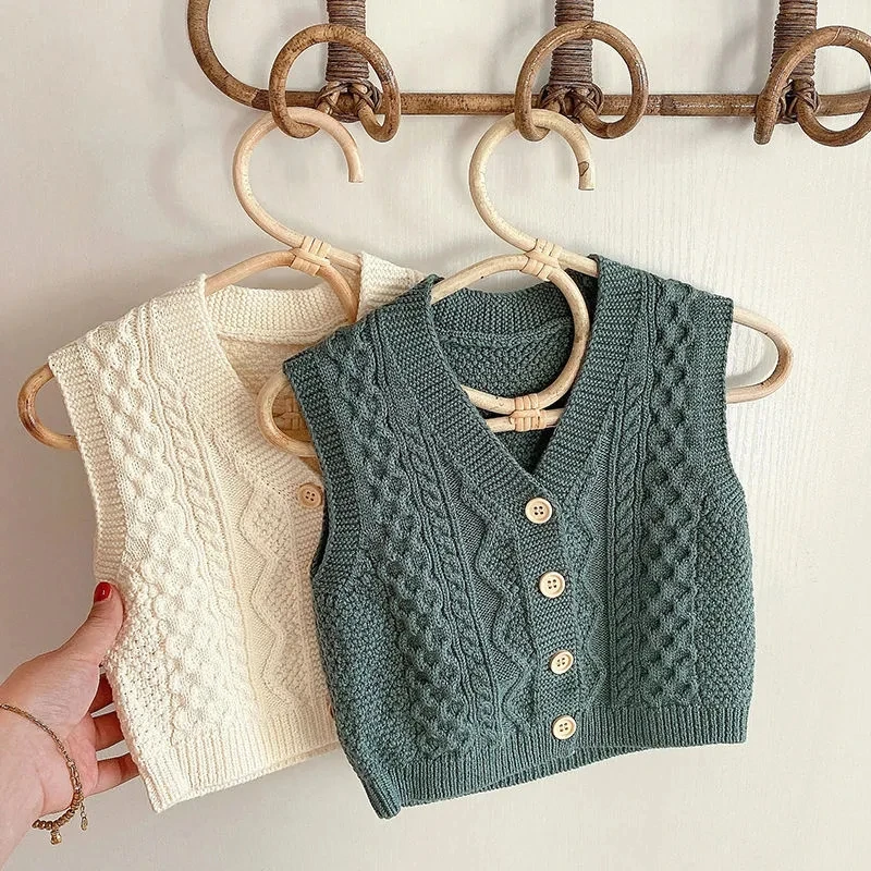 1-8Years Toddler Baby Knit Sleeveless Sweaters for Girls and Boys V Neck Button Sweater Vest Children Infant Waistcoat 3 4 5 6