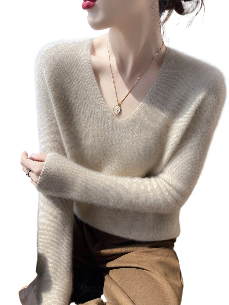 

Machine washable seamless ready-to-wear~ wool sweater and new V-neck sweater thickened knitted with cashmere bottoming shirt