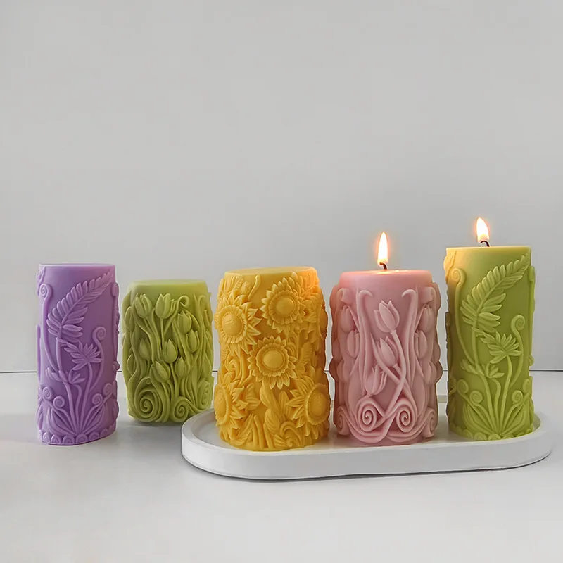 Große Blume Zylinder Kerze Silikon Form DIY Tulpe Blume Relief Zylinder Handwerk Harz Gips Ton Form Hause Dekorative Kunst