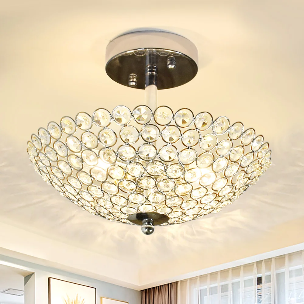 

Depuley Luxury 2-light Semi Flush Mount Mini Crystal Ceiling Light for Bedroom Hallway Balcony Chrome Finish E12 Base