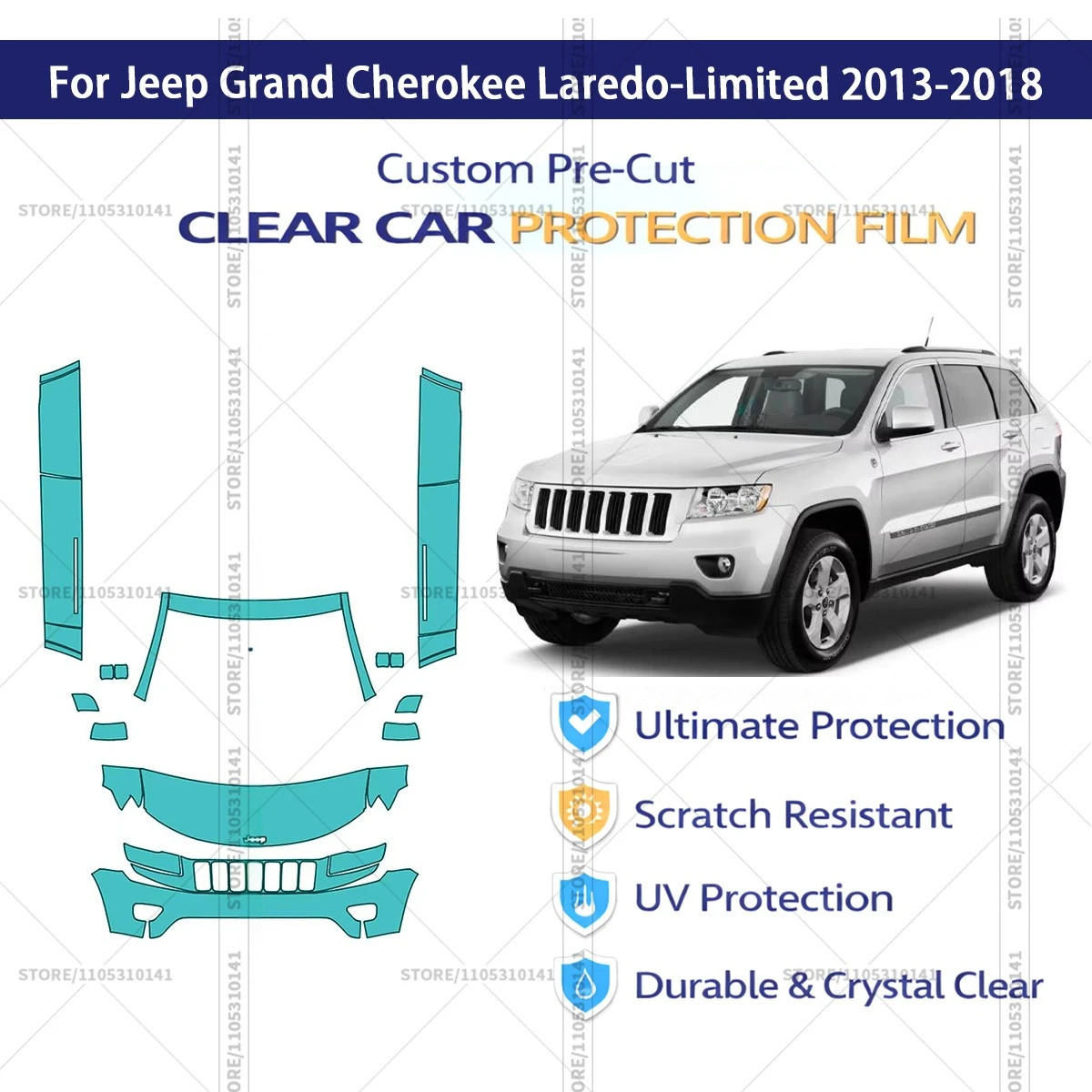 

Предварительно нарезанная прозрачная защитная пленка PPF для автомобилей, автомобильная пленка PPF для Jeep Grand Cherokee Laredo-Limited 2013-2018
