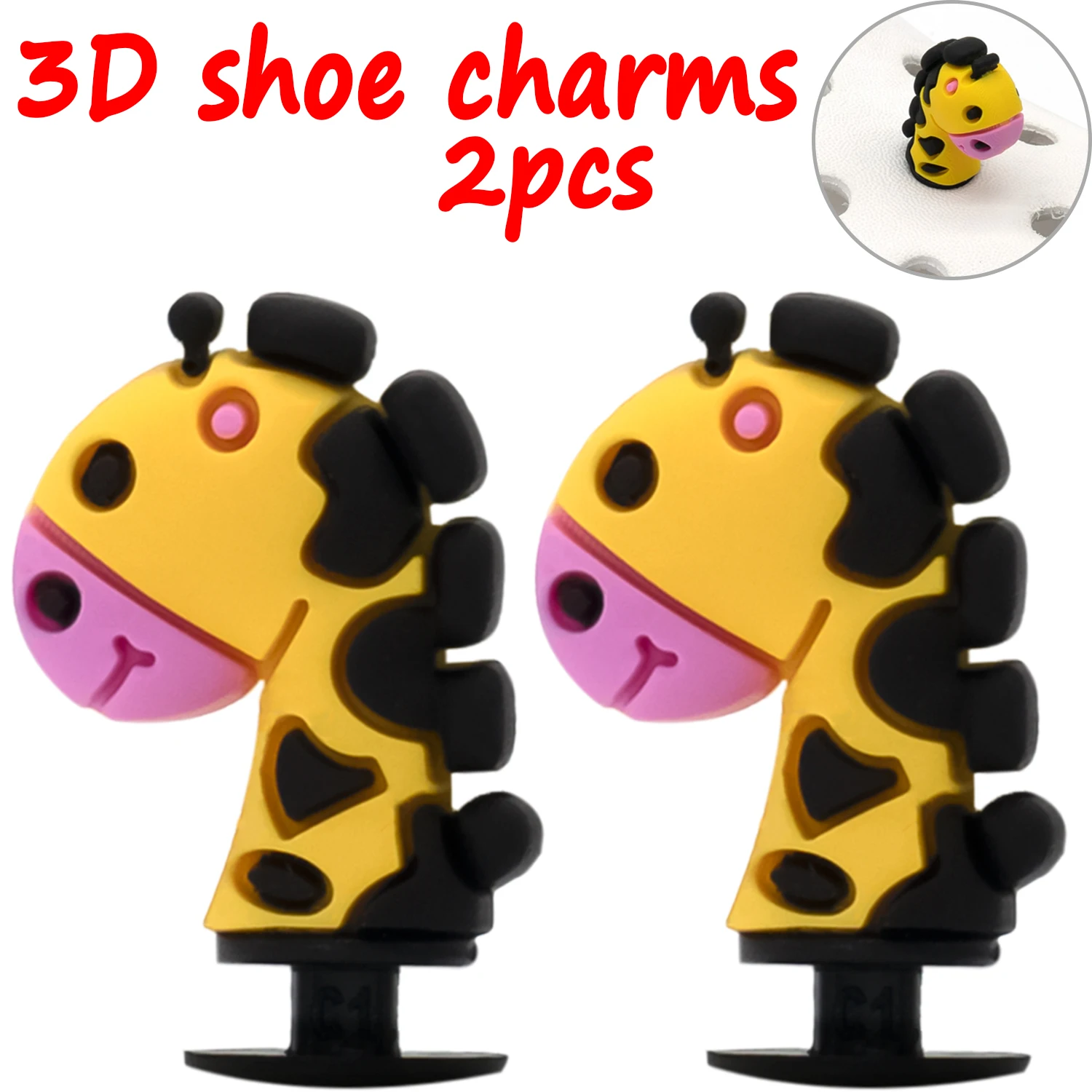 2 Stück 3D niedliche Tier-Schuhanhänger, Ente, Biene, Dinosaurier, Hund, Schuhdekorationen, Panda, Kuh, Anstecknadeln für Mädchen, Jungen, Kinder, Geschenke, Clog-Schnalle – Detail 8