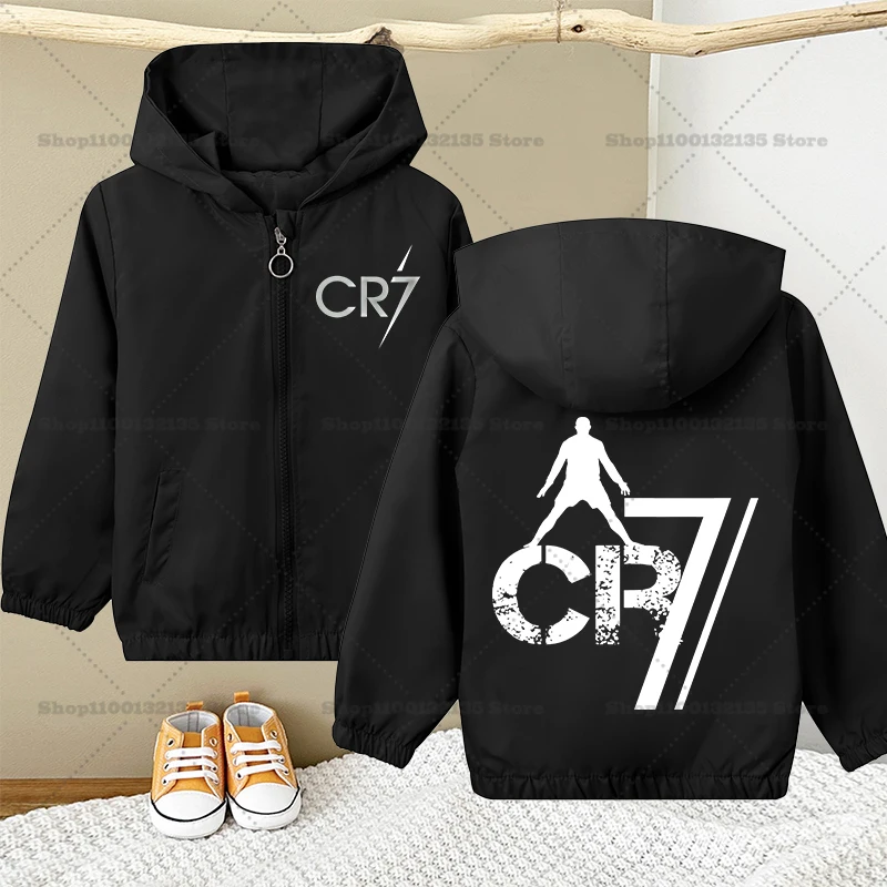Fußballstar Ronaldos KID Hoodie-Jacke, Mäntel, Baby-Mädchen-Jungen-Cartoon-CR7-Windjacke mit langen Ärmeln und Reißverschluss, wasserdichte Kinder-Oberbekleidung