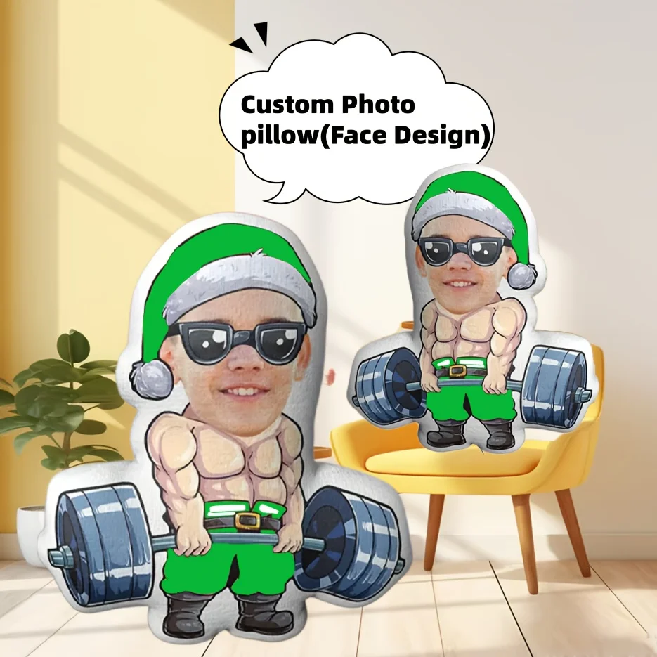 Personalized Photo Custom Pillow - Adult Face Pillow - Custom Super Muscle Christmas Sample Pillow with Your Own Photo, Soft Stu