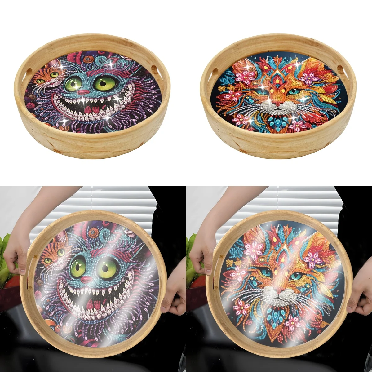 

1 set of DIY animal diamond painting art set, lacquered wood square tray set, suitable for cups, bowls and plates