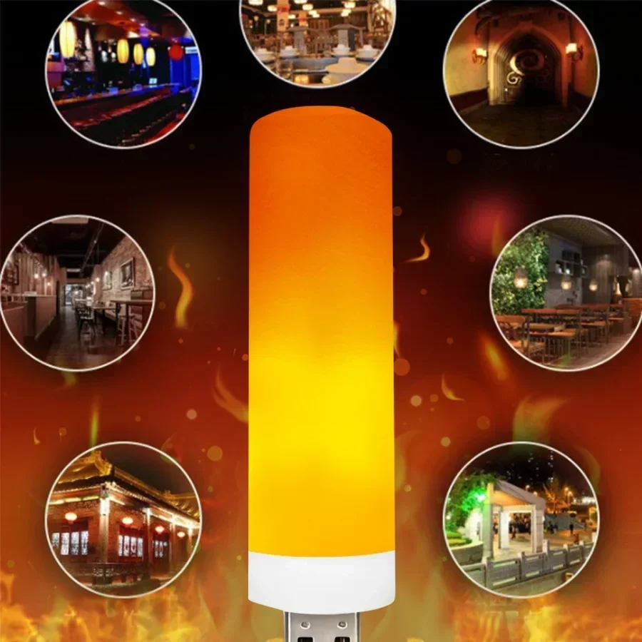 USB LED Flameless Night Light, Lâmpada de chama simulada, Luzes de vela, Home Decor, Holiday Party