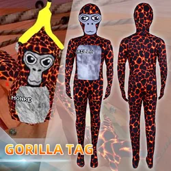 Gorilla Tag Monke Cosplay Costume Red Jumpsuit Cartoon Animal Birthday Christmas Halloween  Fancy suit with mask For Children