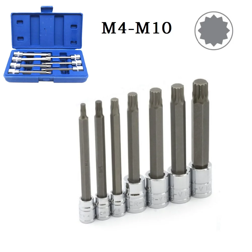 7PCS 3 8 zoll Innensechskant Set M5 M6 M7 M8 M9 M10 Legierung Stahl Stick Extra Lange Bit metrische Drehmoment Verlängerung Power Werkzeug Zubehör