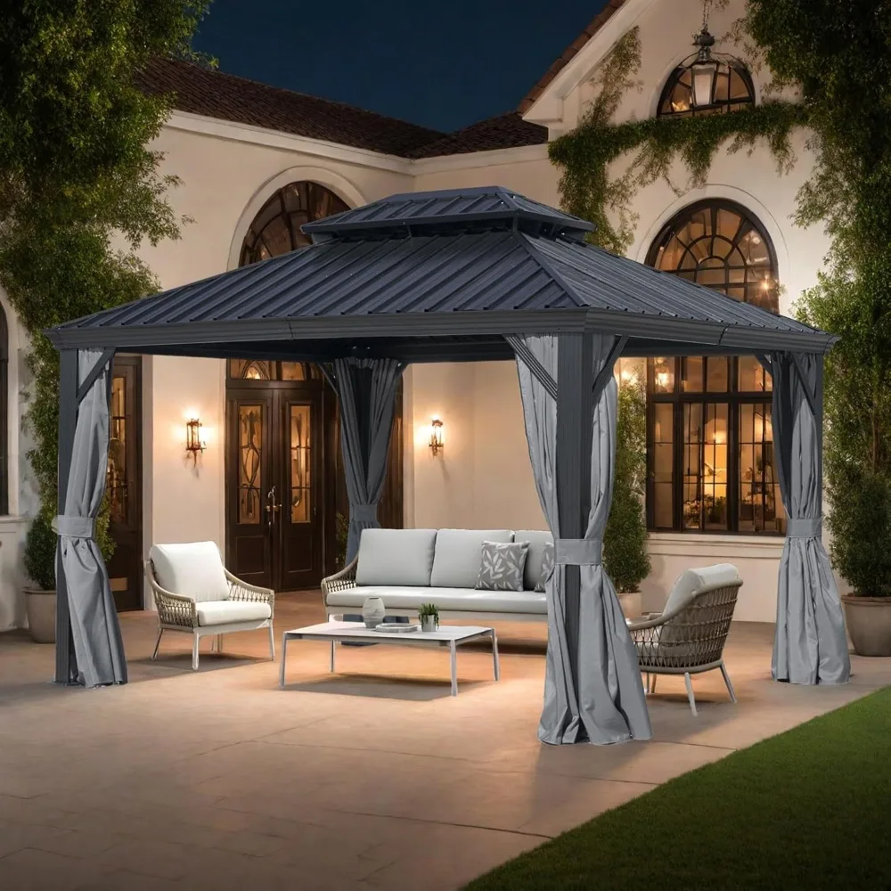 

12 x 10FT Hardtop Patio Gazebo,Aluminum Frame Canopy with Double Galvanized Steel Roof for Patios, Garden, Parties, Lawns