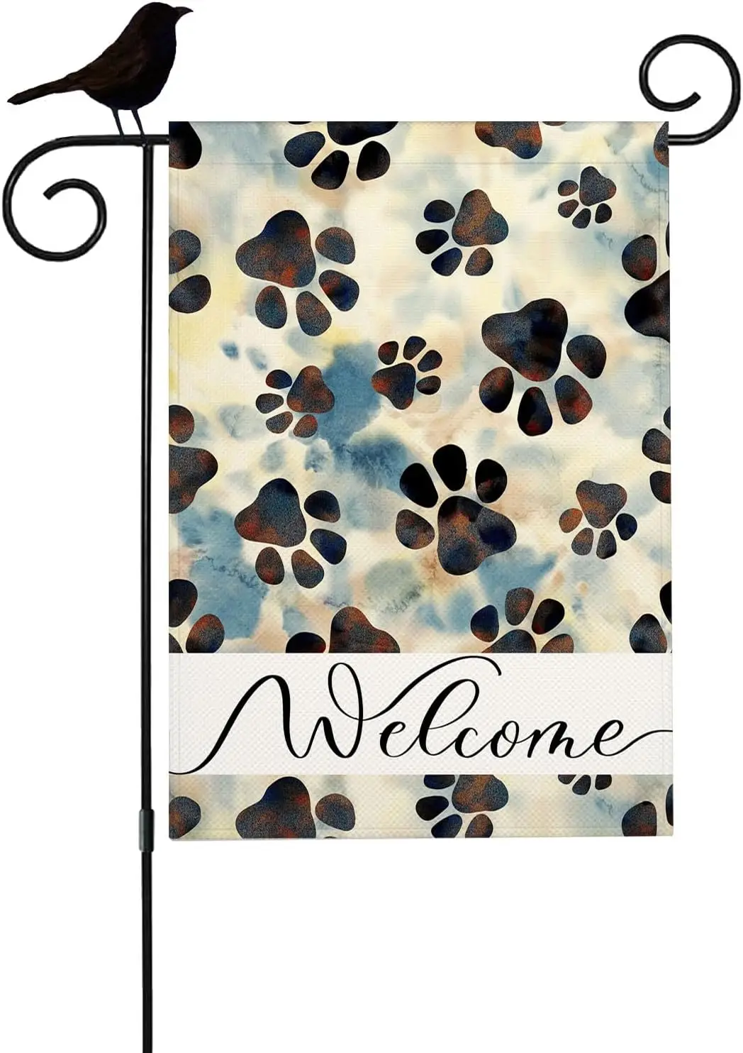 Mugod Paw Print or Pattern Garden Flag 12.5x18 Inch Double Sided Outside, Watercolor Pet Footprints Seasonal Farmhouse Yard Outd