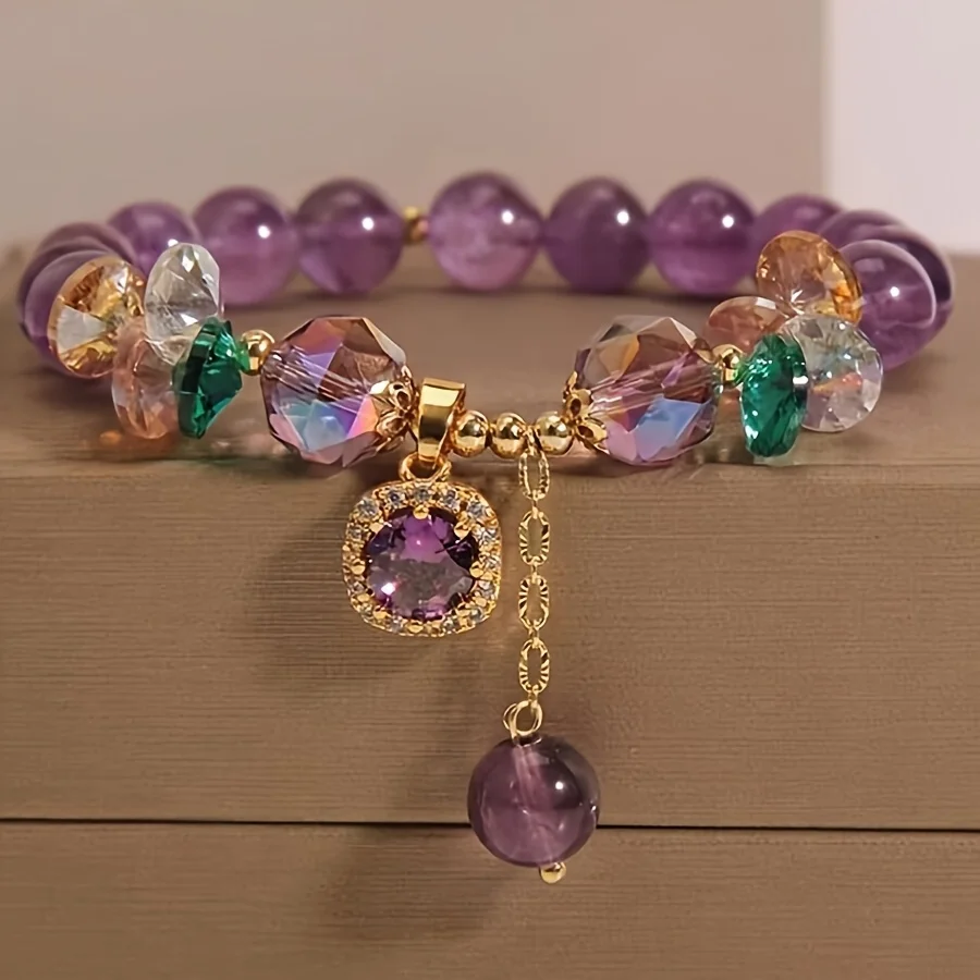 A classic amethyst bead bracelet with natural amethyst bead design and natural stone healing bracelet as a beautiful symbolic gi