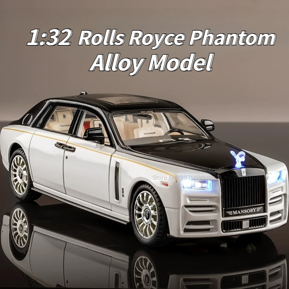 

1/32 Scale Rolls Royce Phantom Alloy Car Model Toy Metal Diecast Vehicle with Pull Back Sound Light Model Toys Gift for Children