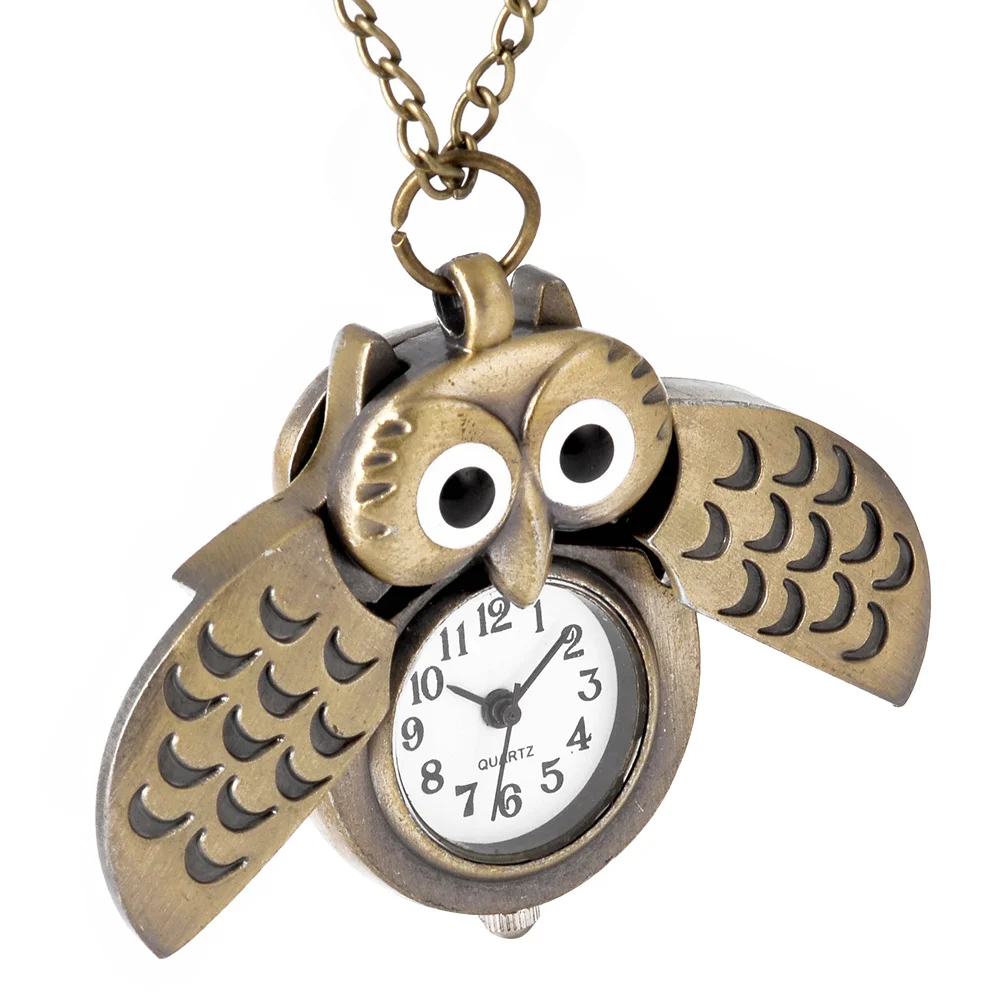 1개 올빼미 모양 포켓 시계 레트로 황동 창의적 장식 빈티지 시계 남녀 선물 정교한 초승달 모양