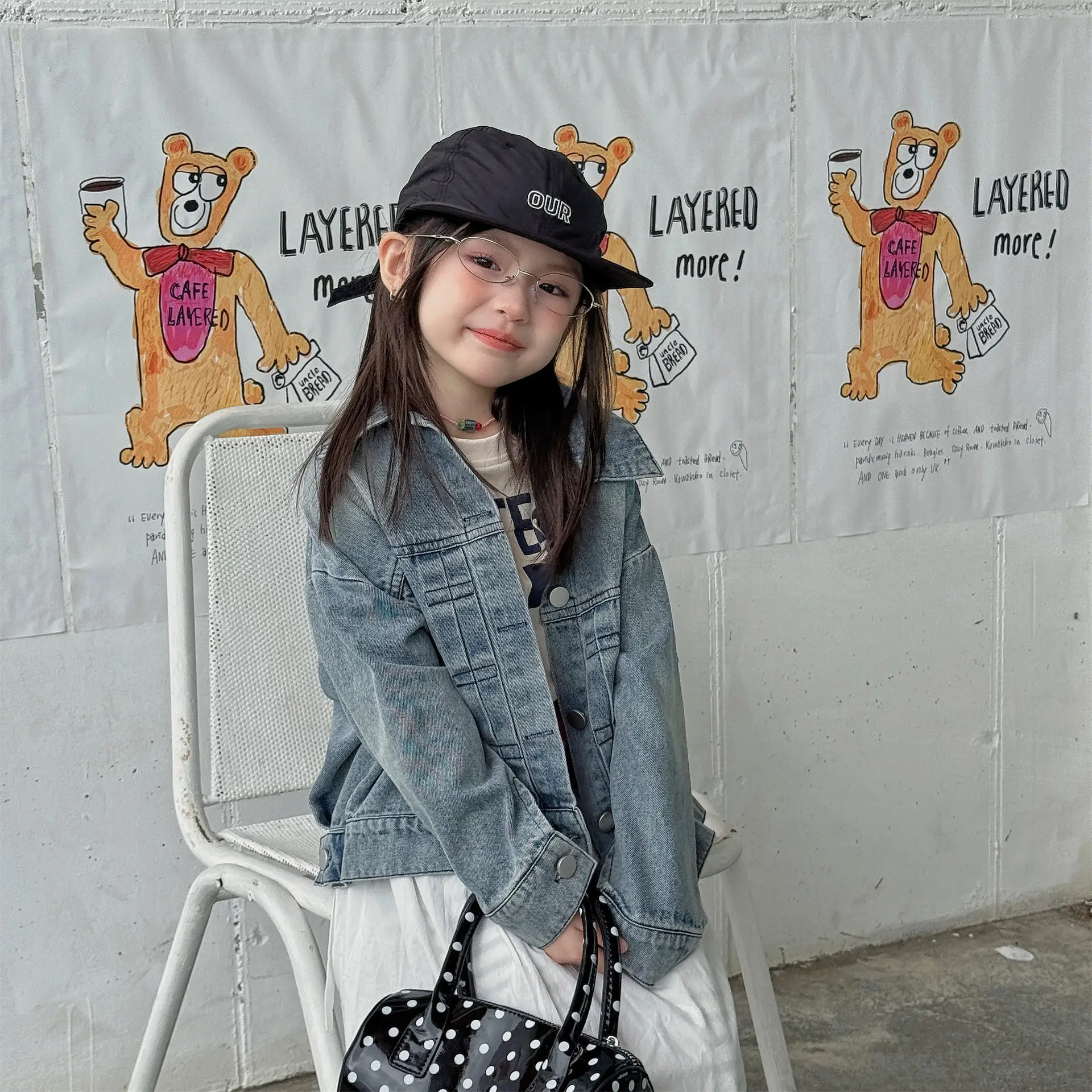 2026 Spring New Children Loose Denim Coat Fashion Boys Lapel Jacket Kids Girls Letter Embroidery Casual Cardigan Toddler Clothes