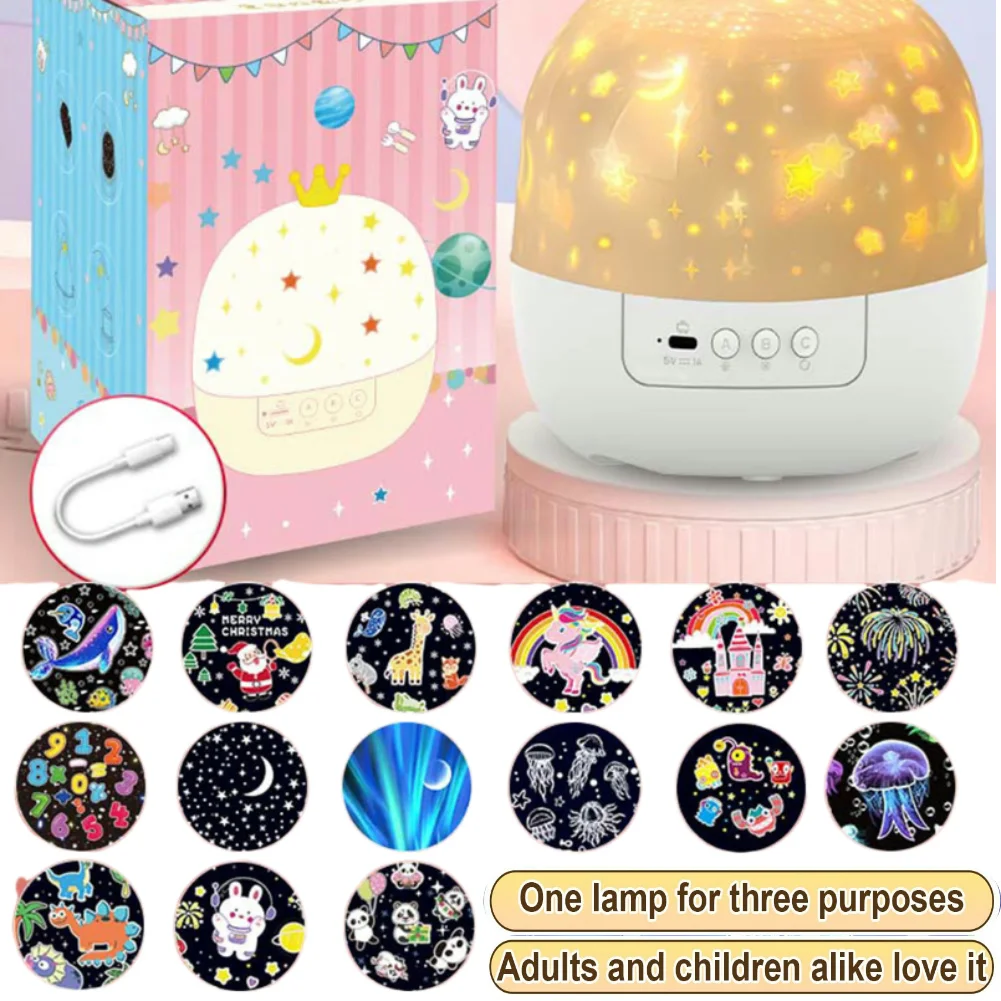 Night Light Projector with Music Rotatable Crown Night Light 15/21 Projection Theme Atmosphere Light for Children Bedroom