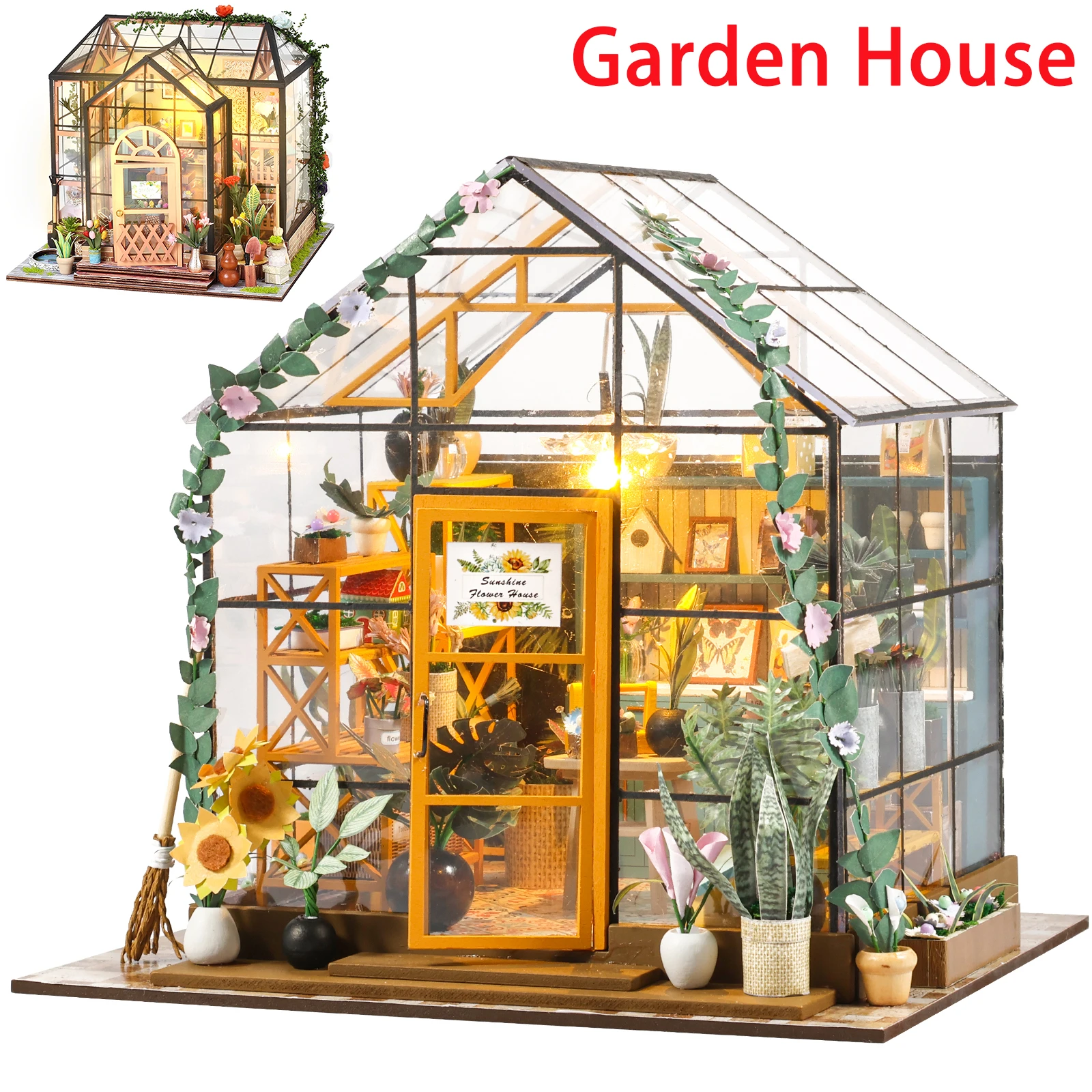 Miniature Doll House DIY Garden House Kit Making Room Model Building Home Decoration with Furniture Wooden Craft DollHouses Gift