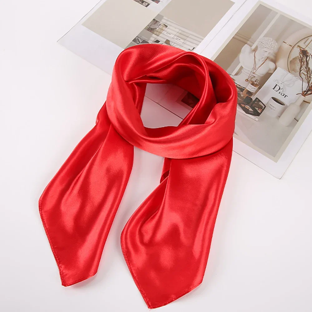 90cm*90cm Solid Color Satin Square Head Scarf Women Fashion Square Head Wrap Shawl Scarves Foulard Hijab Neckerchief Bandana