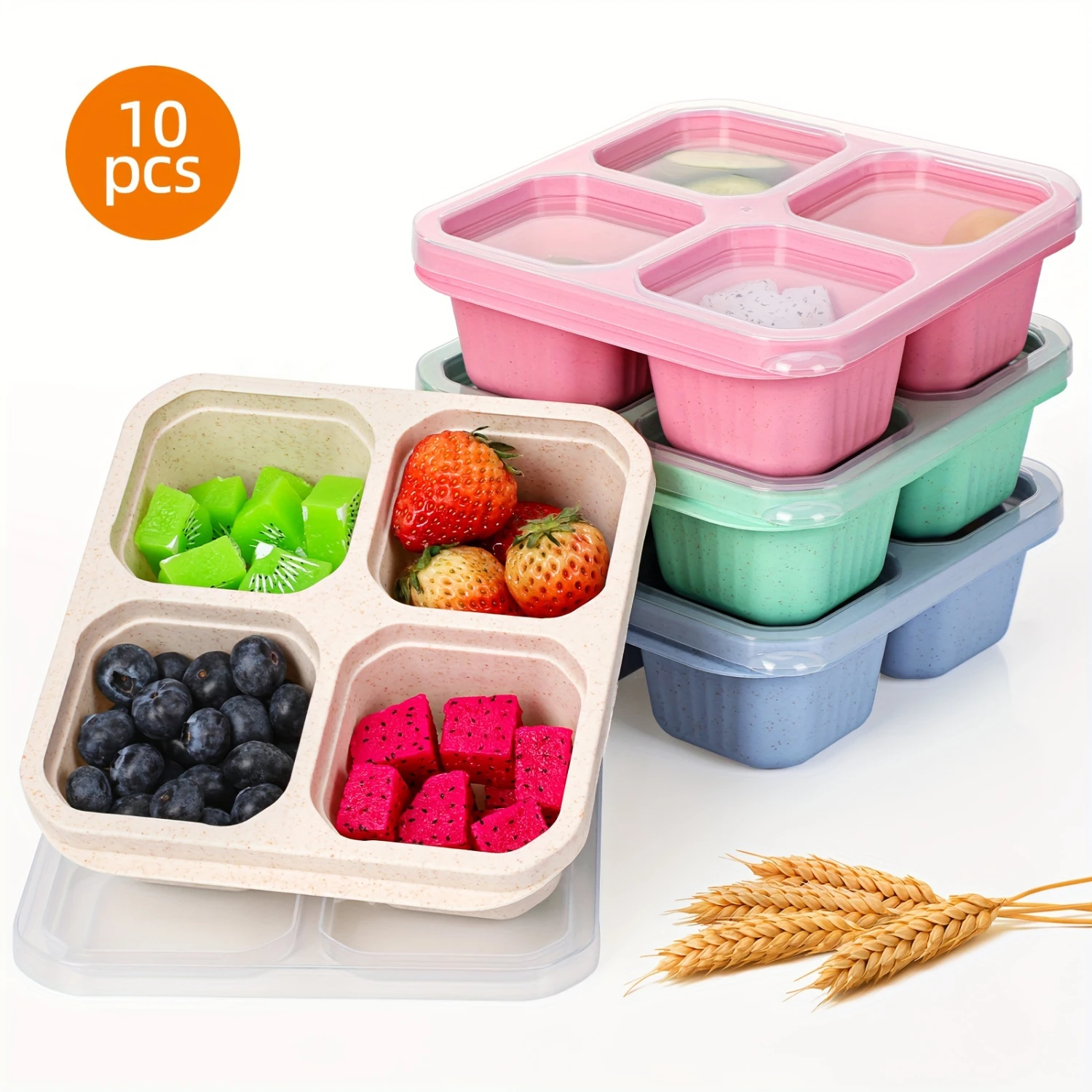 

10 pcs classic Original Stackable Snack Boxes - Reusable 4-Compartment Bento Snack Containers, this food container set is easy t