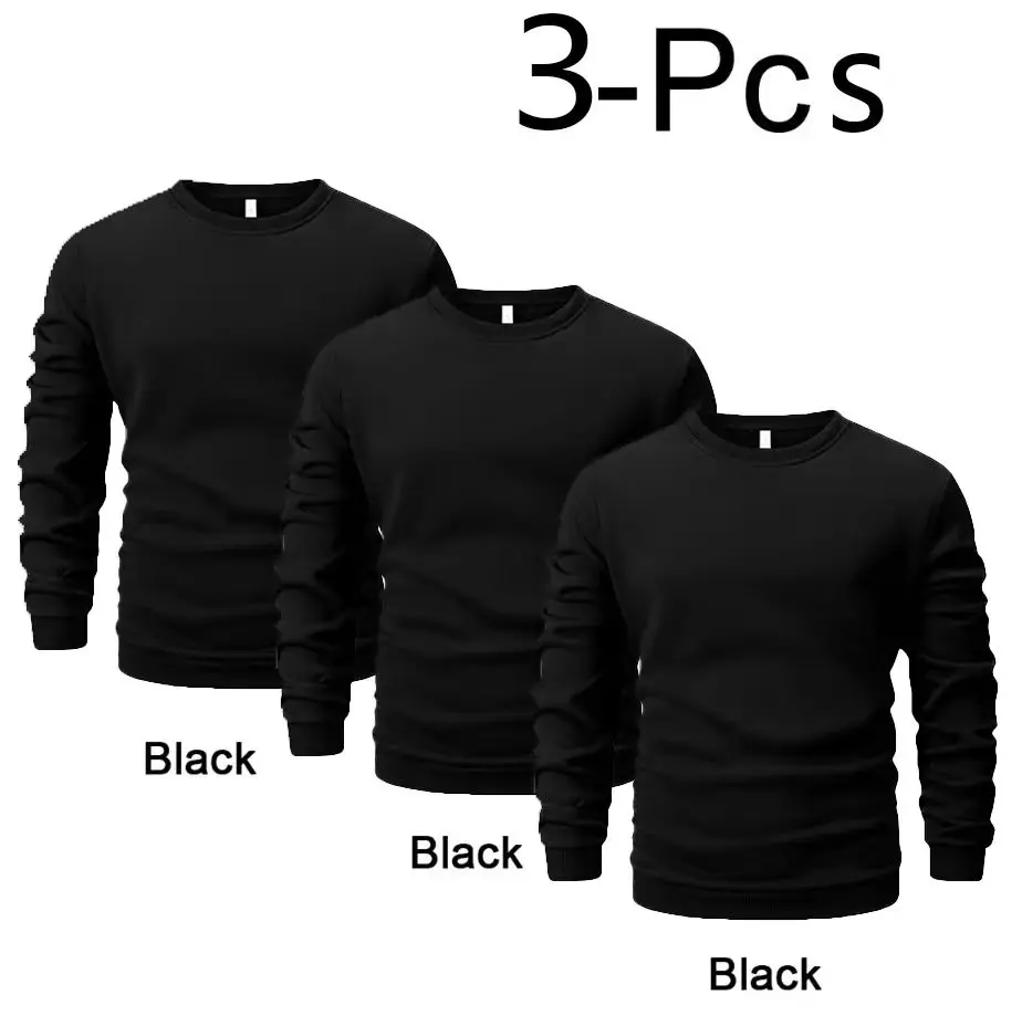 

3 шт., мужские толстовки с круглым вырезом, однотонная толстовка, весенний уличный повседневный пуловер с длинными рукавами, толстовка, мужская спортивная одежда, топ