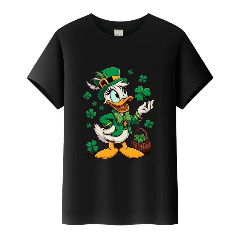 ديزني ميكي ماوس دونالد داك فريندز البرسيم طباعة تيز الرجال الأسرة فضفاض تي شيرت امرأة الملابس Harajuku بلوزة برقبة دائرية للأطفال #1