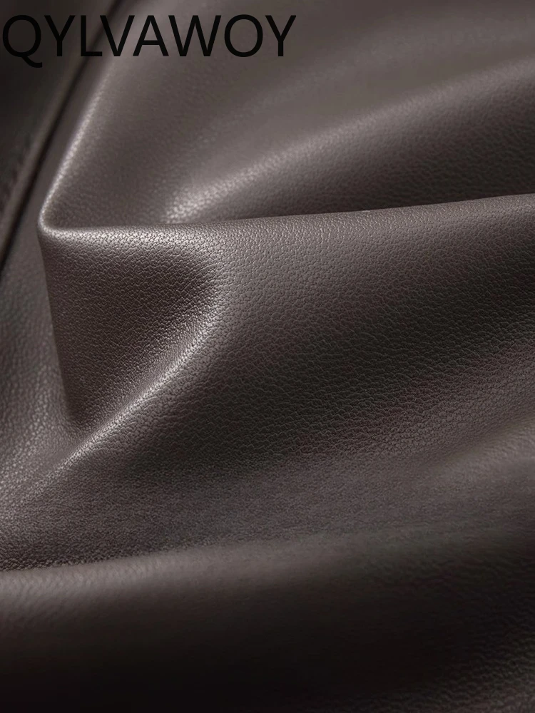 QYLVAWOY خريف شتاء جديد الراقية جلد الغنم الحقيقي الرجال سترة جلدية مقنعين الجلود النقية عادية أنيق ملابس خارجية دافئة LJ2673 #4