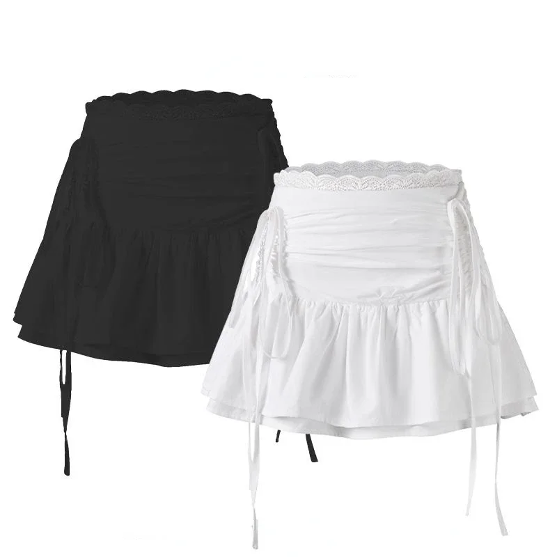 

Юбка-трапеция Женская универсальная однотонная, модная облегающая мини-юбка с бантом и оборками, в стиле пэчворк, с завышенной талией, летняя одежда