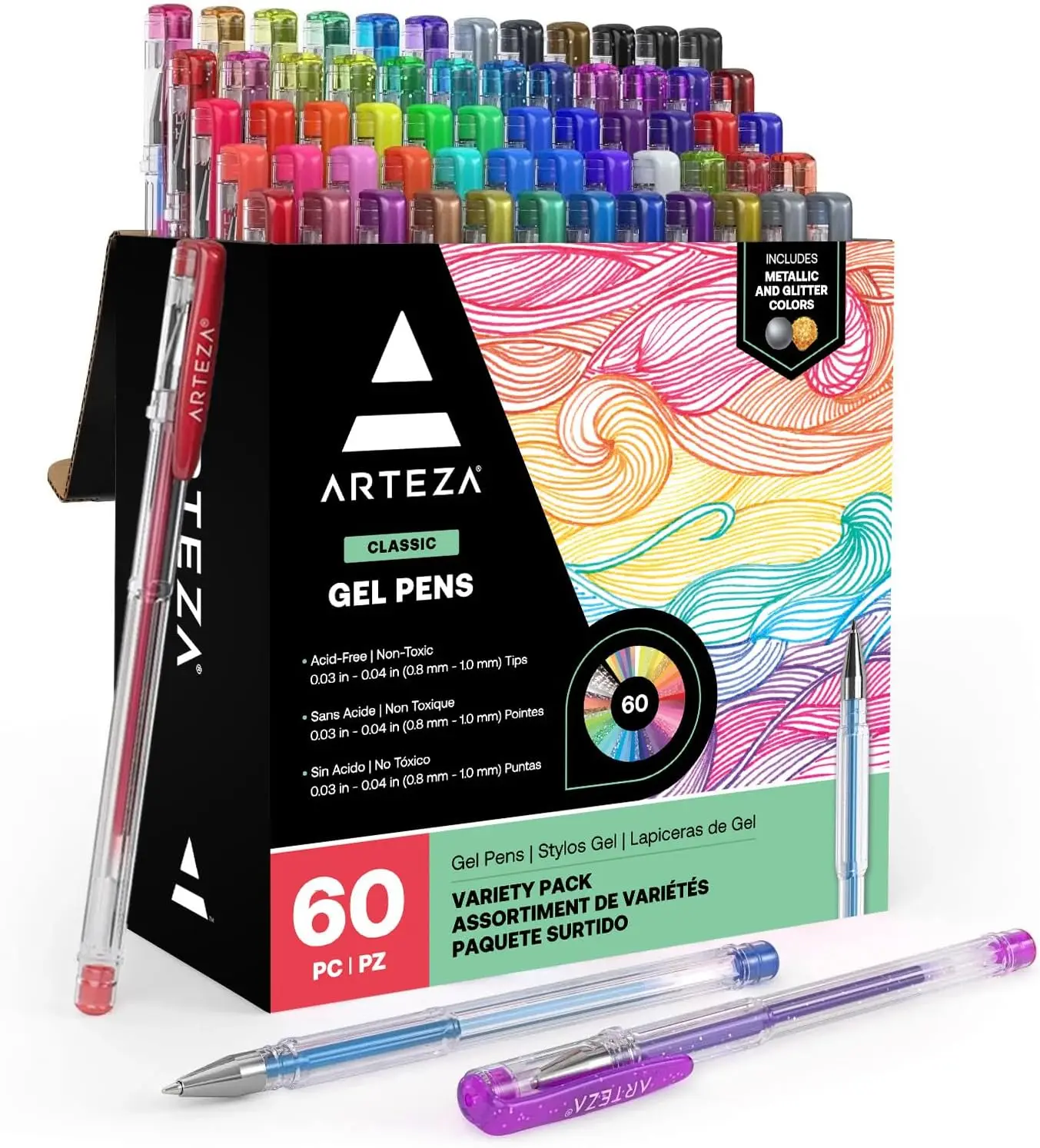 

60 Fine Point Gel Pens Set - Assorted Colors for Journaling, Coloring & Writing with Smooth Ink