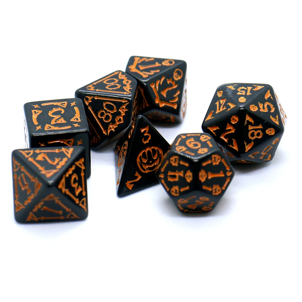 Set Dadu Permainan Papan Pola Halloween Relief 7 Buah, Dadu Permainan DND