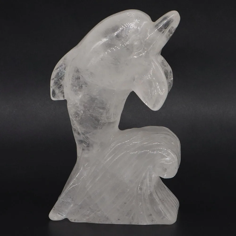 

3.9" Dolphin Statue Natural Gemstone Clear Quartz Crystal Hand Carved Reiki Healing Stone Animal Figurine Crafts Home Decoration