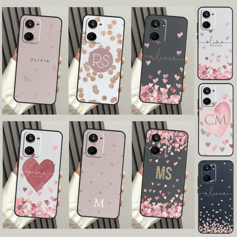 Custom Polka Dots Rose Gold Monogram Case For Realme 10 8 9 Pro Plus GT Neo 5 2T 3T Master C11 C25 C30 C31 C35 C21Y C25Y Cover