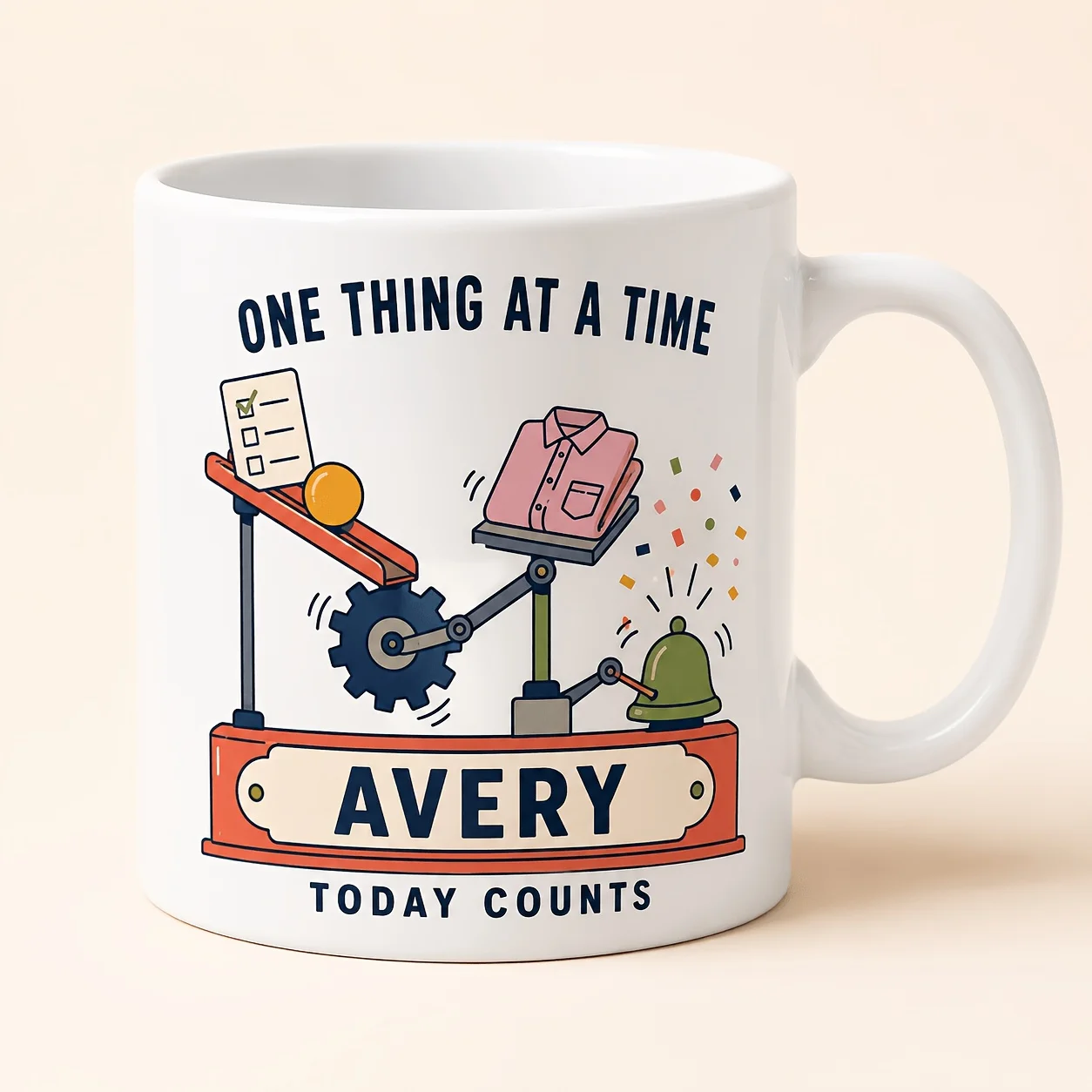 Personalized Engraved Name Ceramic Coffee Mug 11oz 2D Vintage Efficiency Balance Illustration Motivational Design 5 Colors Micro