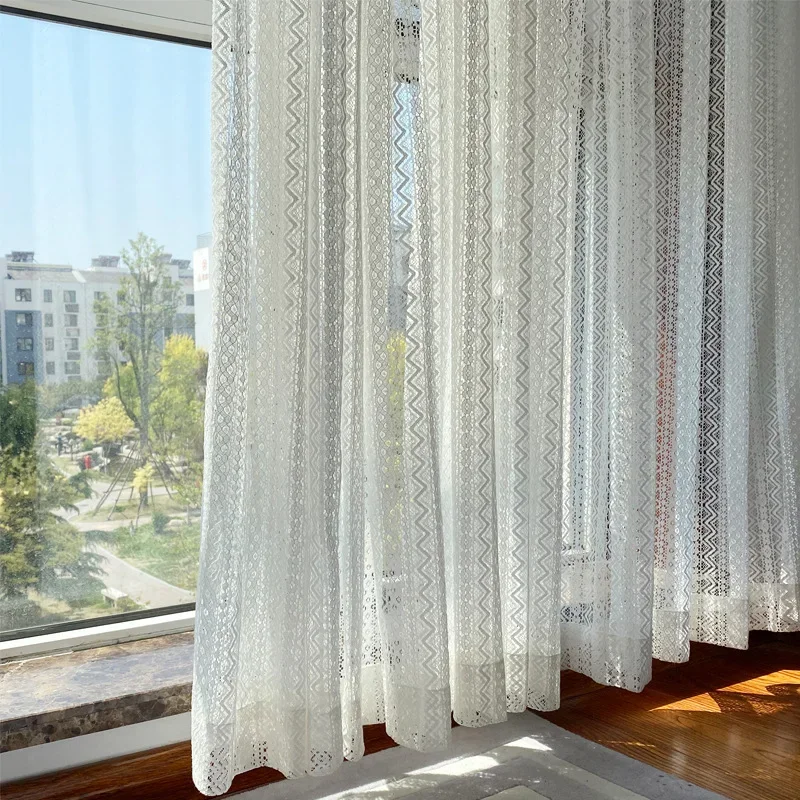 

New Korean Princess Curtains for Balcony Living Room and Screen Fresh Pure Cotton Lace Luxury Gauze Translucent Bay Window