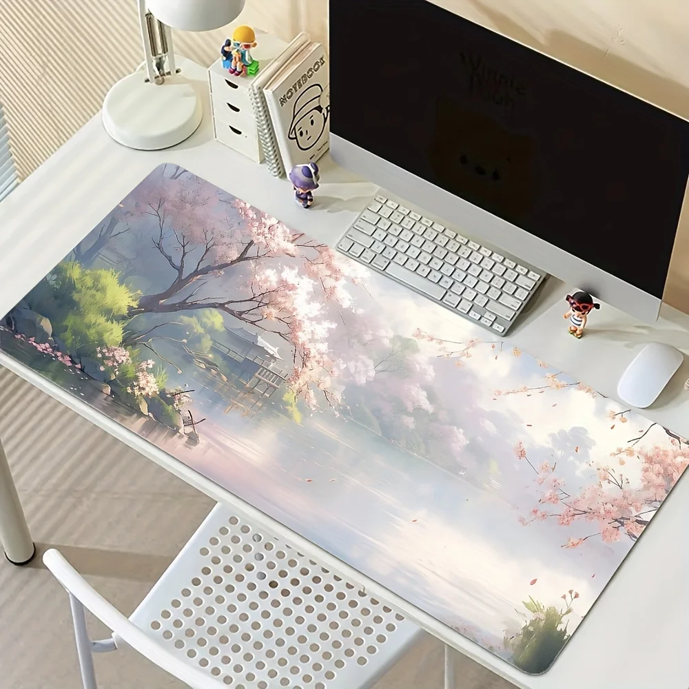Tappetino per mouse oversize con paesaggi sul lato del lago in stile giapponese, tappetino per tastiera per computer XXL, tappetino da scrivania in gomma antiscivolo, adatto per l'uso in ufficio