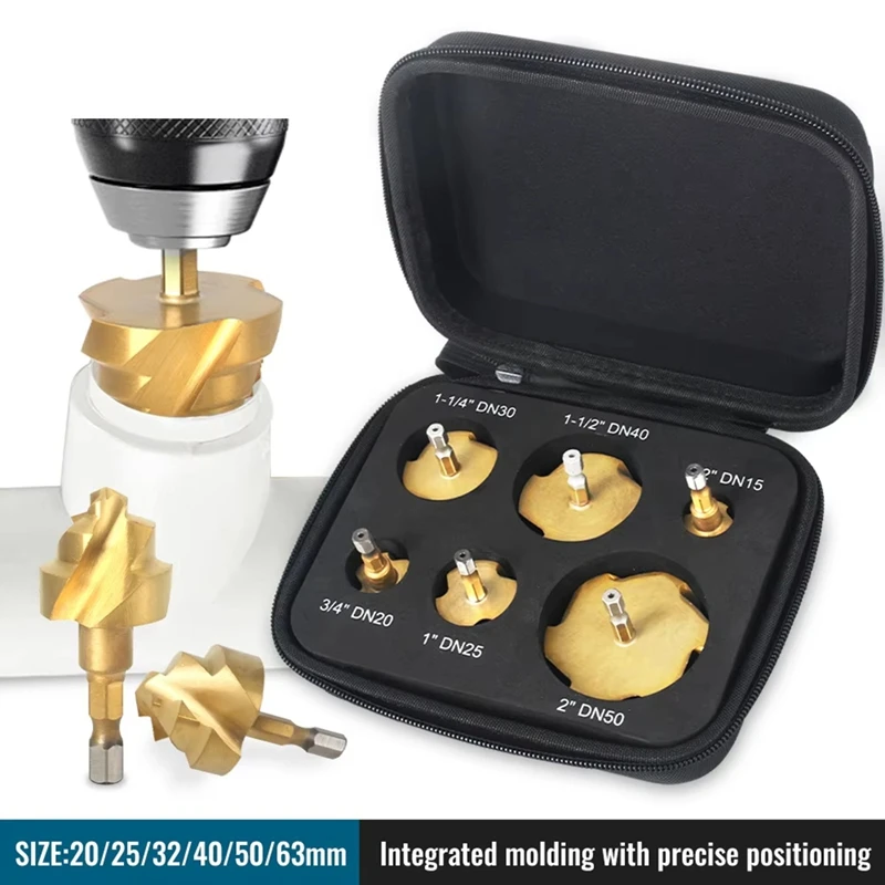 BAAG-PPR Lifting,Stepped Drill Bit 6Pcs Tool Set Hexagon Shank Water Pipe Connection Tool 20-63Mm For Water Pipe Reaming