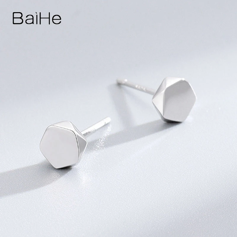 BAIHE Solid 14K White/Yellow/Rose Gold Stud earrings for women men Trendy Daily wear Fine Jewelry boucle d’oreille сережки