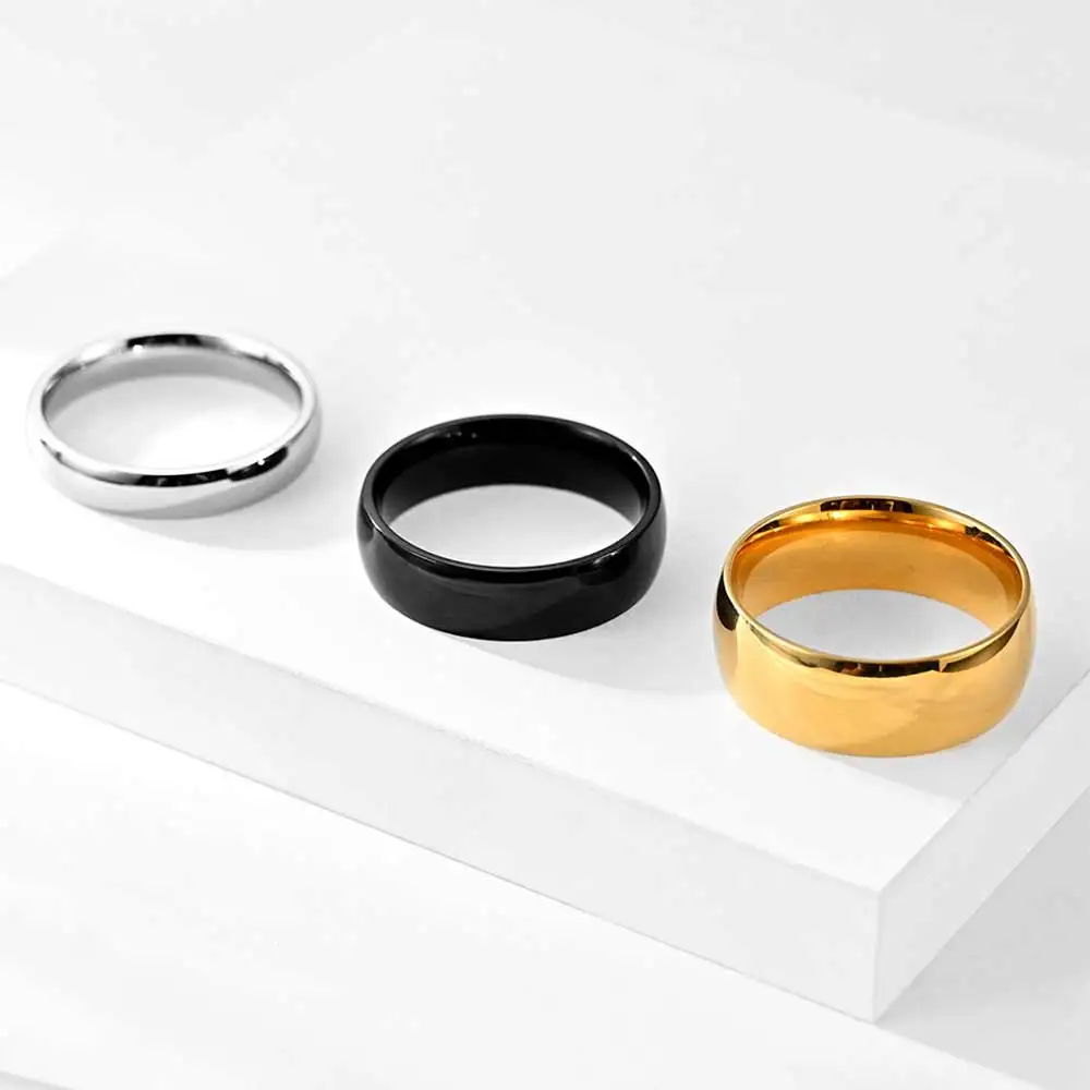 4/6/8mm Men Rings Black Golden Silver Color Simple Disign Stainless Steel Circle Male Fashion Jewelry Size 5 6 7 8 9 10 11 12 13