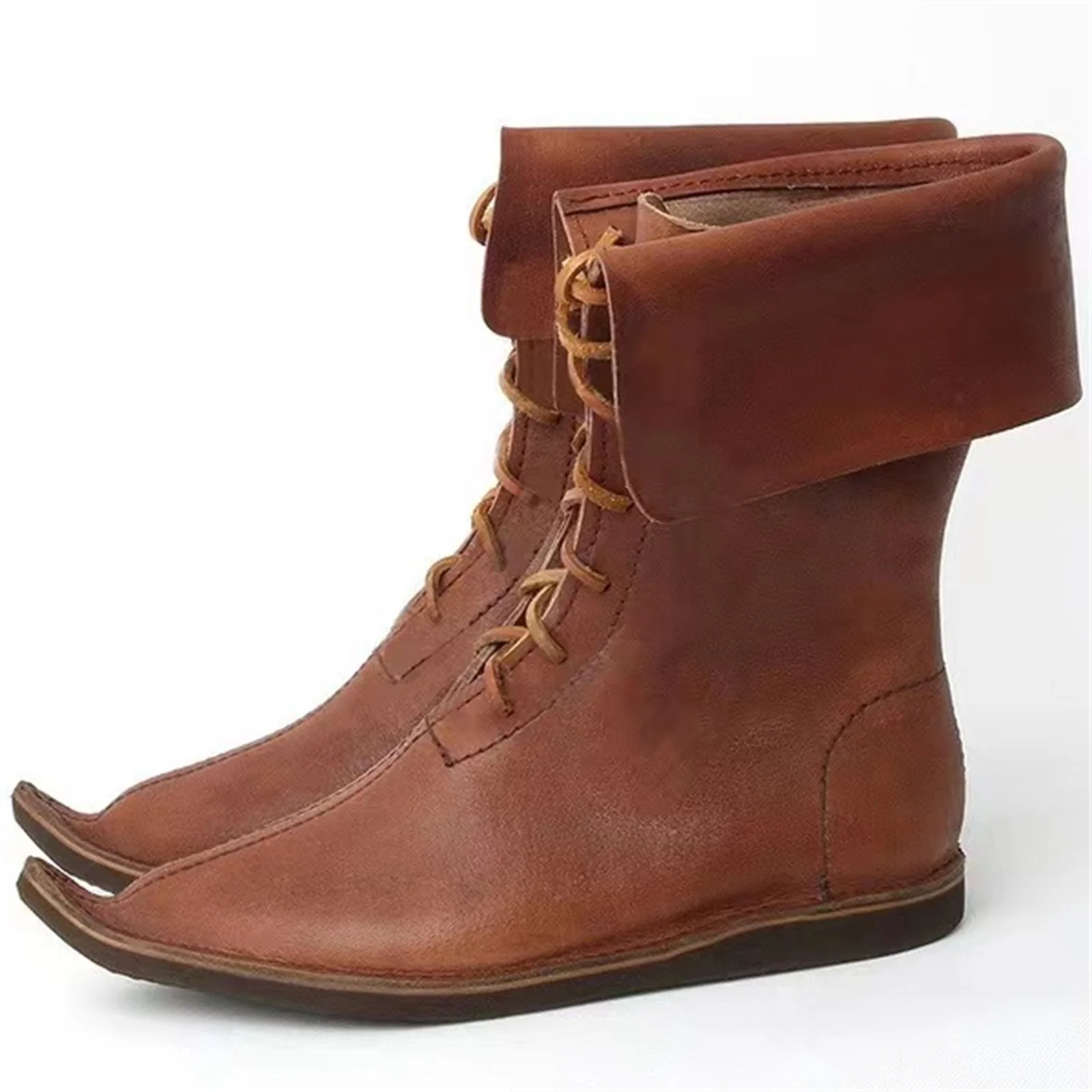 Botas masculinas pontudas retrô viking pirata, botas de cavaleiro de couro com alça virada para festa de halloween, sapatos foscos medievais renascentistas