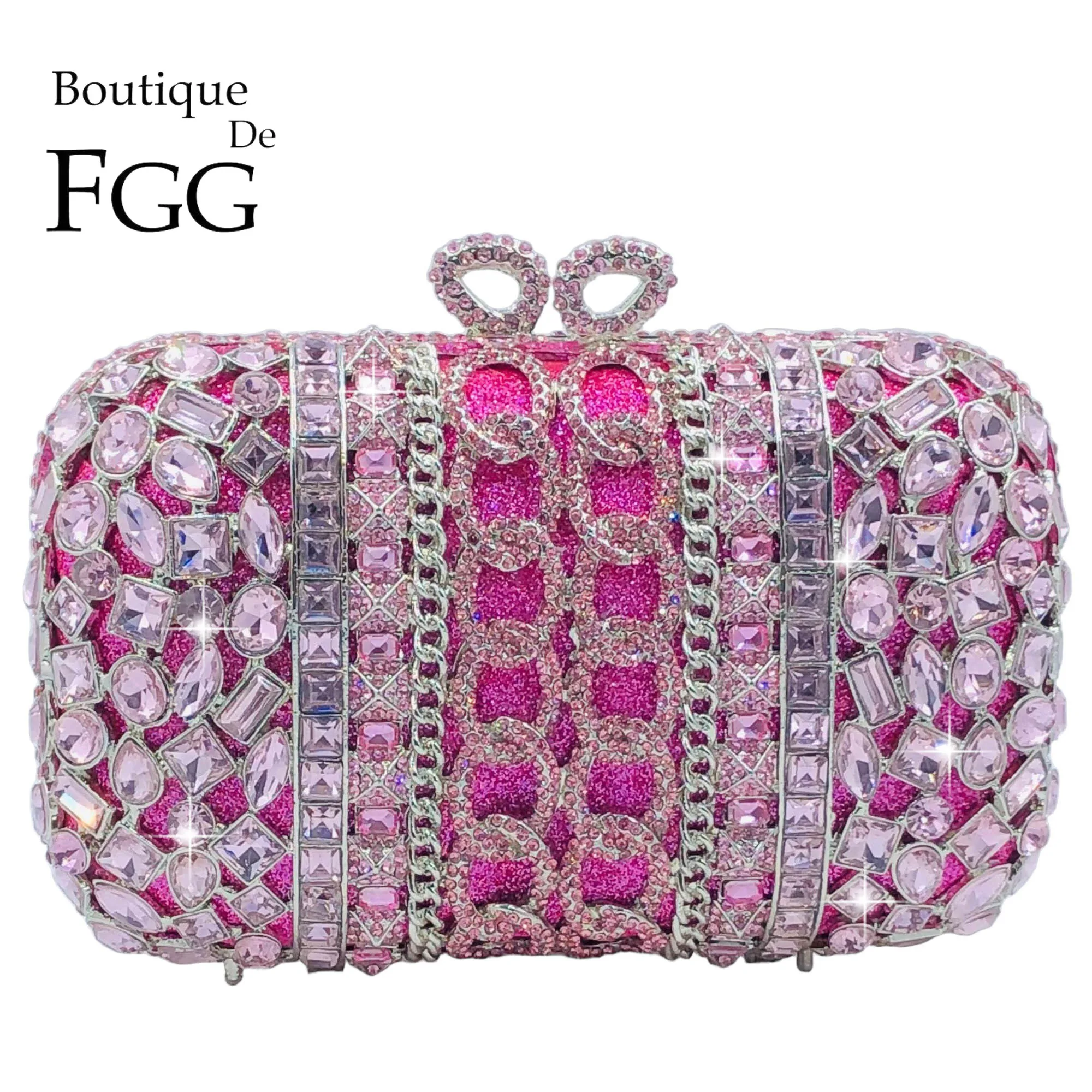 

Розовые кошельки-клатчи Boutique De FGG для женщин, нарядные, женские вечерние сумки со стразами, клатч с кристаллами для свадебной вечеринки, сумка-минодьер
