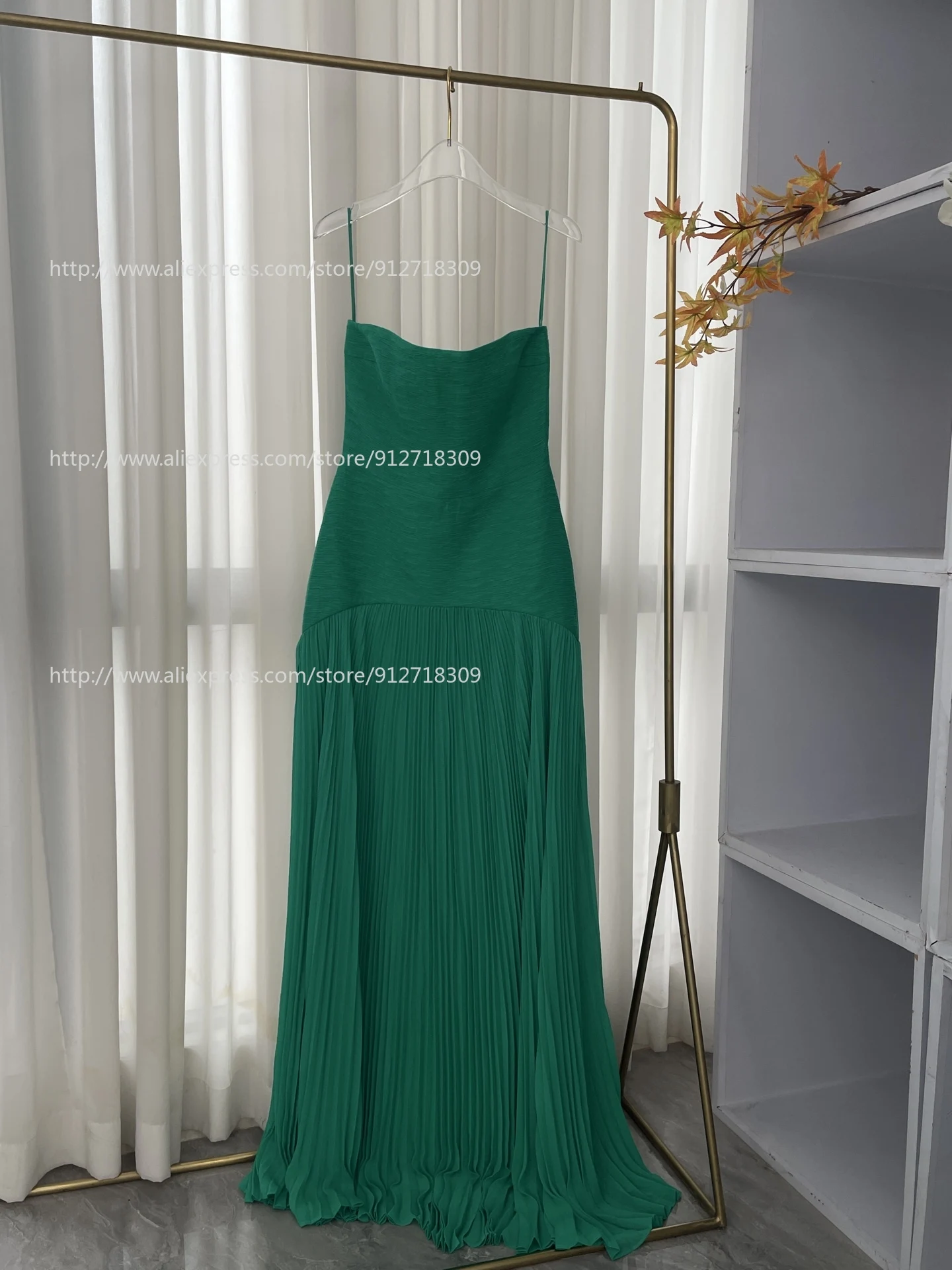 

2026 New Elegant Women's Green/brown Sleeveless Pleat Maxi Tube Dress for Party