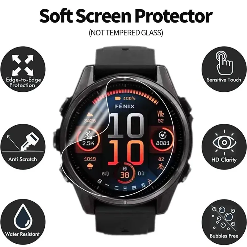 Protector de pantalla para Garmin Fenix 8 51/47/43mm HD película de hidrogel cubierta completa Protector de pantalla antiarañazos para Fenix 8 47mm 51mm