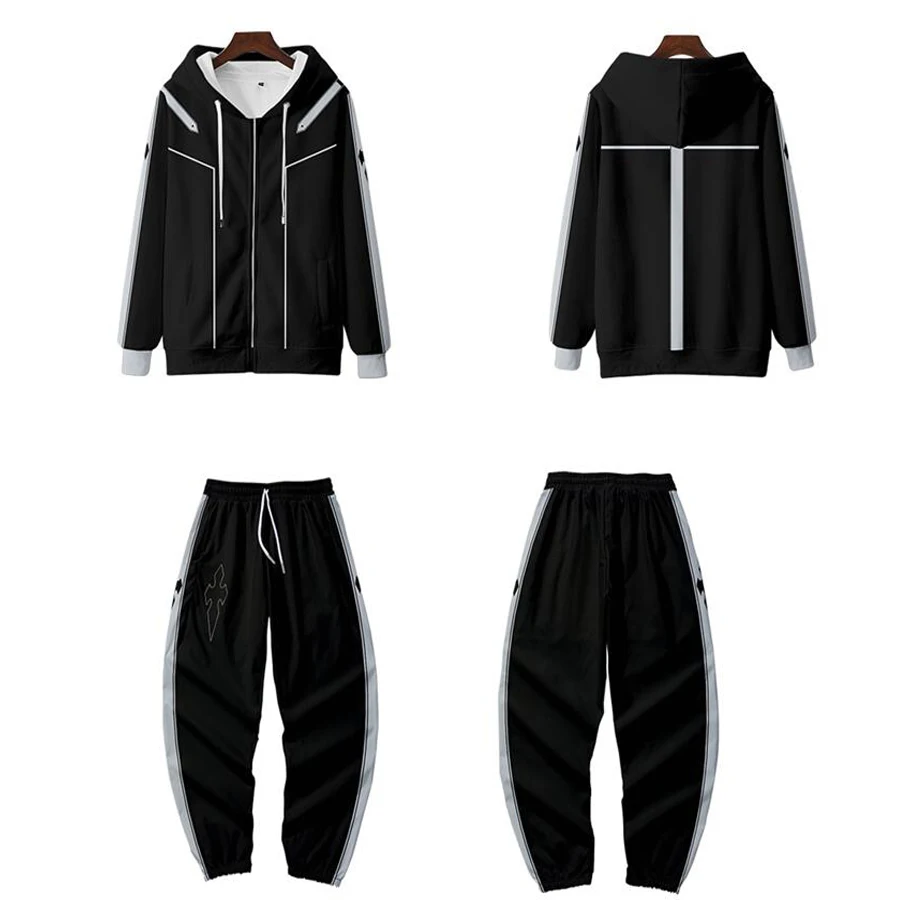 SAO Sword Art Online Men's Sportswear Sets Casual Tracksuit Two Piece Set Top and Pants Kirito Kirigaya Kazuto Cosplay Costume