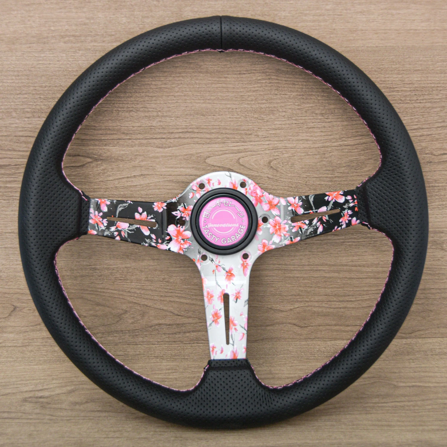Volante de cuero de carreras de 14 pulgadas y 350mm, volante deportivo con radios de flores, Universal