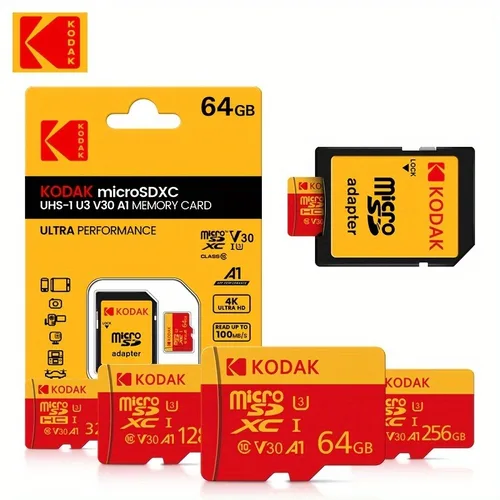 Imagen 1 del producto Adaptador de tarjeta MicroSDXC de alta velocidad Kodak - 32 GB-256 GB, UHS-I U3 V30 A1, para computadoras portátiles, teléfonos inteligentes, vigilancia y cámaras de salpicadero