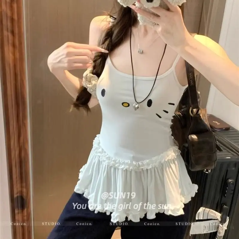 

Корейский стиль Pure Desire с вышивкой Hello Kitty, новый универсальный топ для похудения талии для женщин