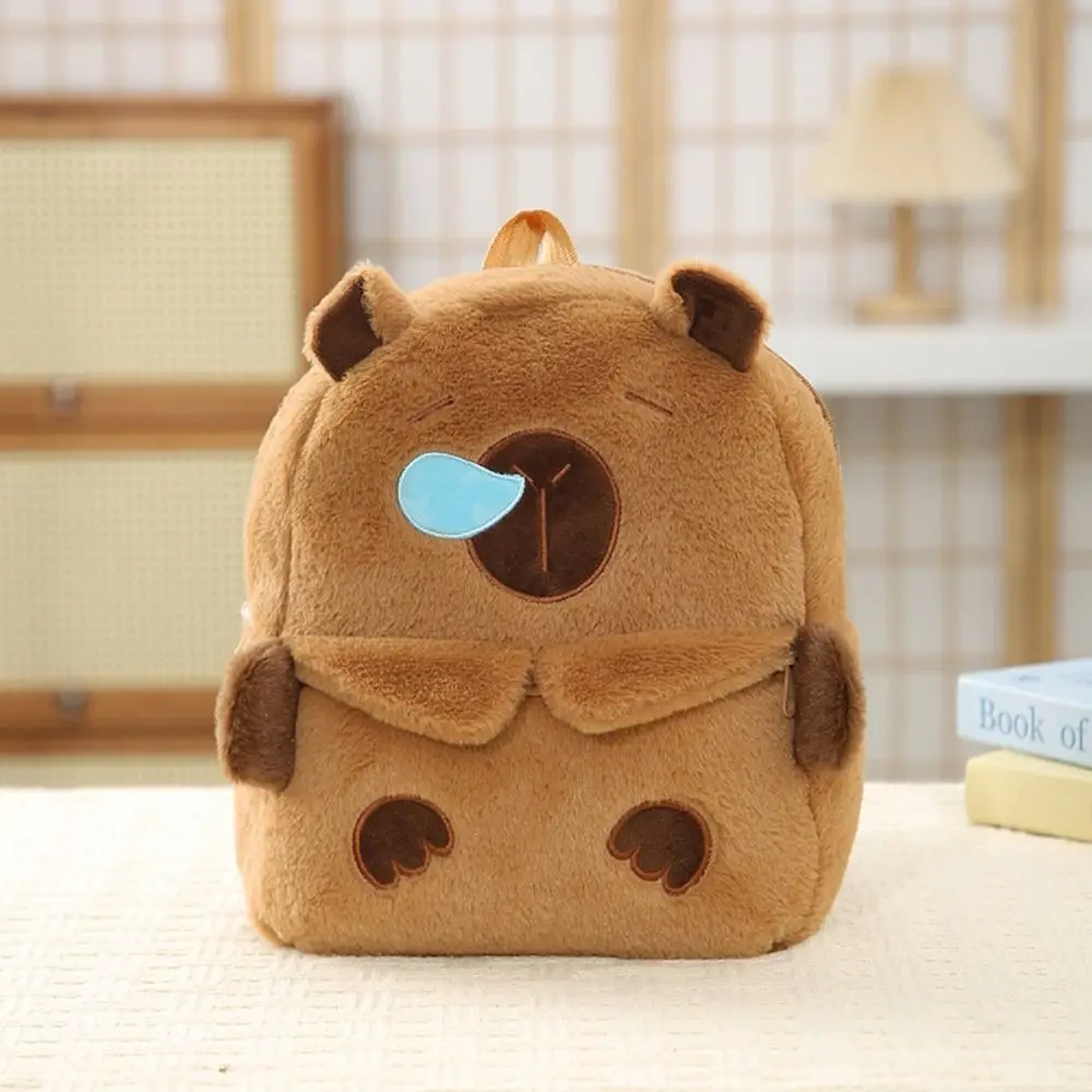 Alças ajustáveis capivara mochila de pelúcia pp algodão marrom dos desenhos animados saco escolar grande capacidade estilo coreano estudantes saco de livro meninos