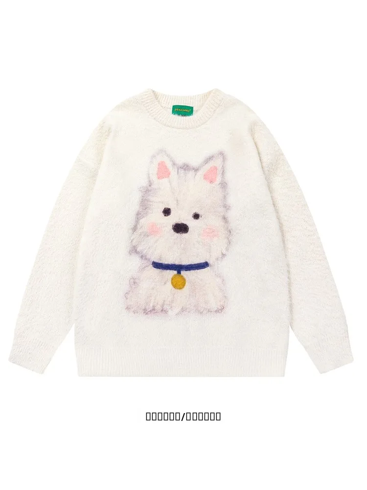 

Вязаный свитер с принтом Plu Dog, круглый вырез, свободный крой, женский, модный, эксклюзивно онлайн, зимний, незаменимый