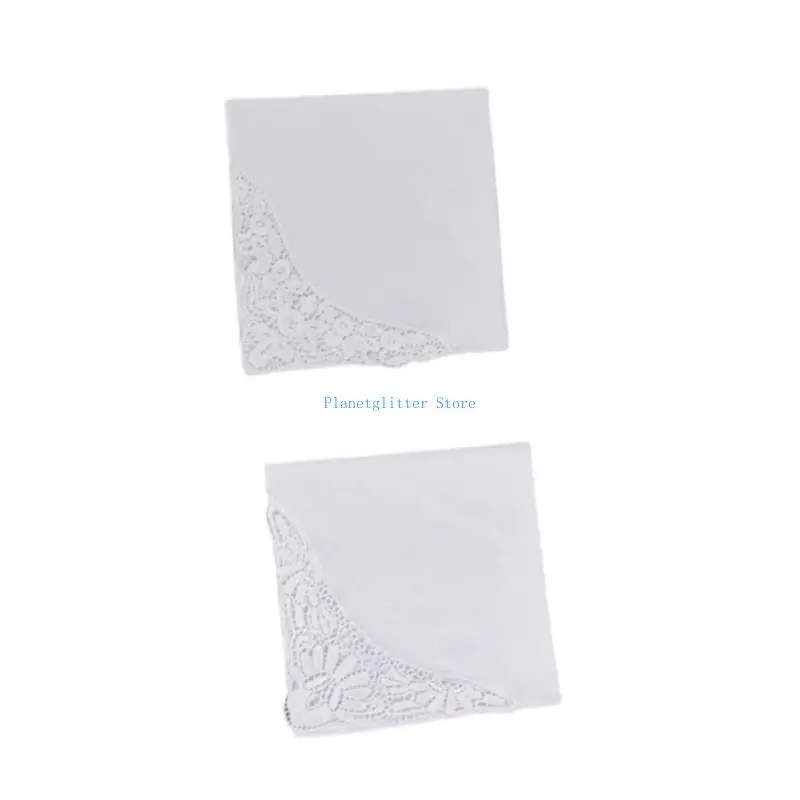 652B Matching Pair Delicate Lace Embellished Cotton Handkerchiefs Sensitive Skin Safe