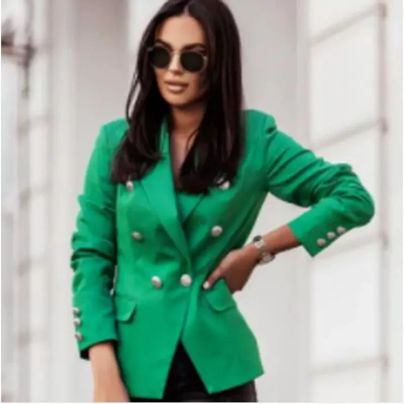 

2022 Women's Sexy Double Breasted Solid Color Suit Casual Office Wear Elegant Short Jacket 2 Piece Set