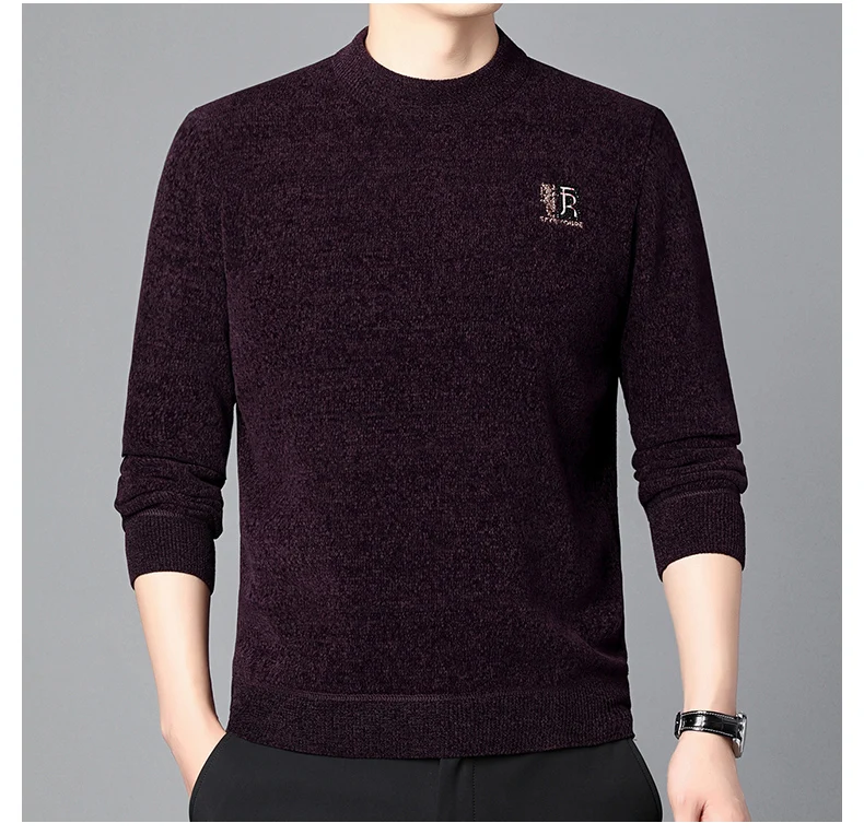 

Sweater Men's Thick Winter Clothes with Velvet Half High Collar One Fleece Warm Base Wool Sweater Men's