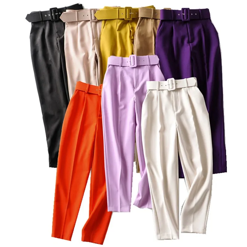 

Spring Women's Slimming Versatile Belted Trousers Asymmetric Commute Sle High Waist Long Pants Casual Pants